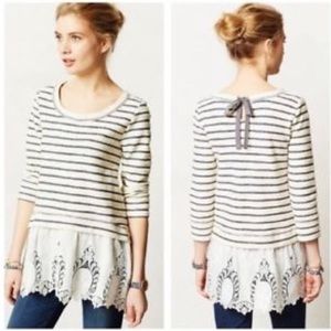 Anthropologie Light Sweater Blouse with Ruffle Detail at Bottom.